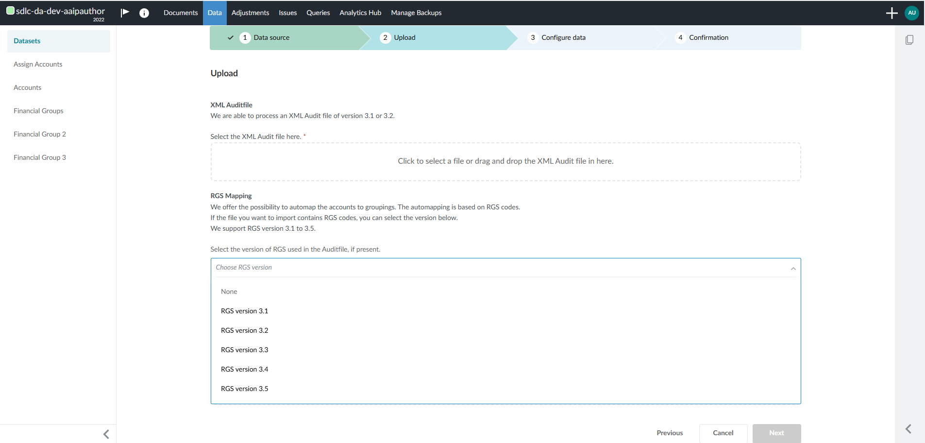 Screenshot of the RGS Mapping dropdown menu.